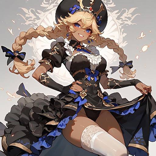 Smiling Lupusregina in Frilly Black Dress