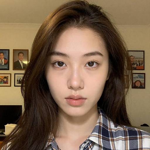 Portrait of young woman with plaid shirt