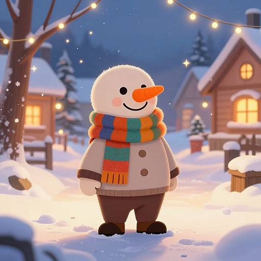 Cheerful Bonhomme in Snowy Village