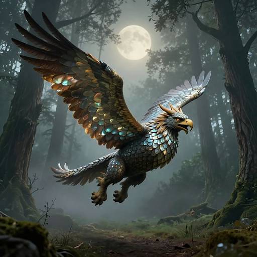 Surreal Regal Griffin in Foggy Glade