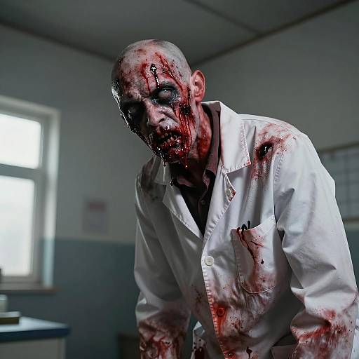 Realistic Zombie in Blood-Stained Lab Coat