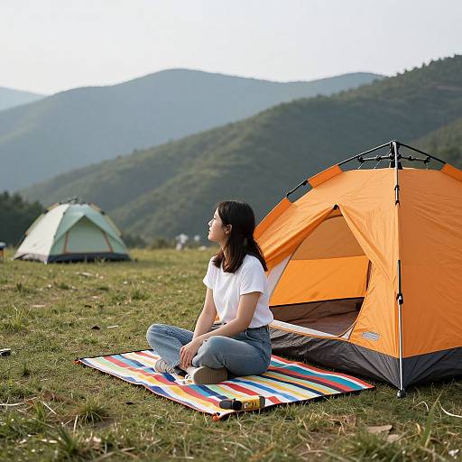 Woman Relaxing on Summer Camping Trip