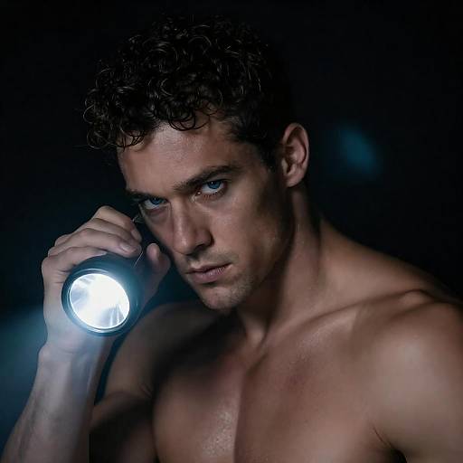 Cinematic Man with Blue Flashlight