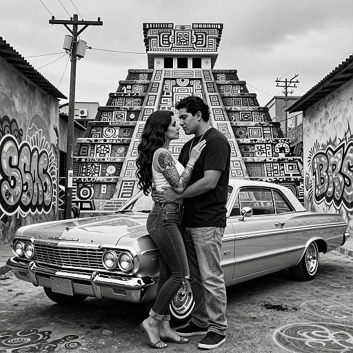 Chicano Art Embrace with Urban Motifs