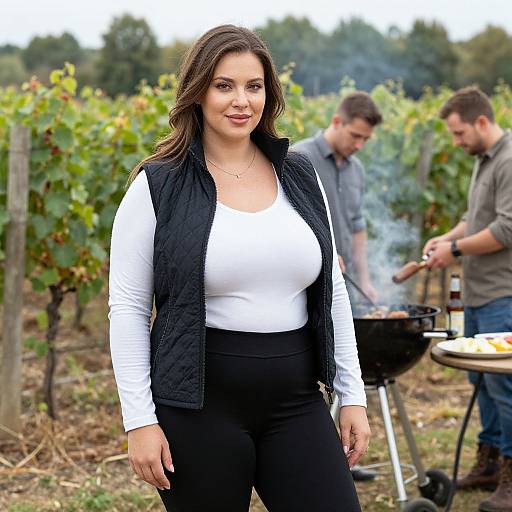 Confident Woman at Vineyard Barbecue