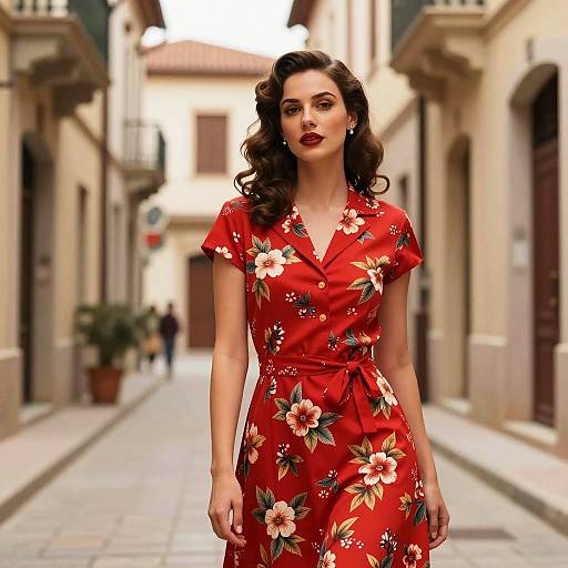 Elegant Woman in Vintage Red Dress