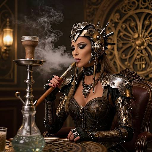 Steampunk Woman Smoking Shisha