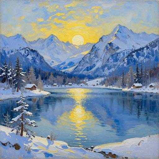 Impressionistic Dawn Over Snowy Lake