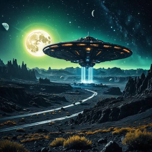 Futuristic Spaceship Landing on Alien Planet