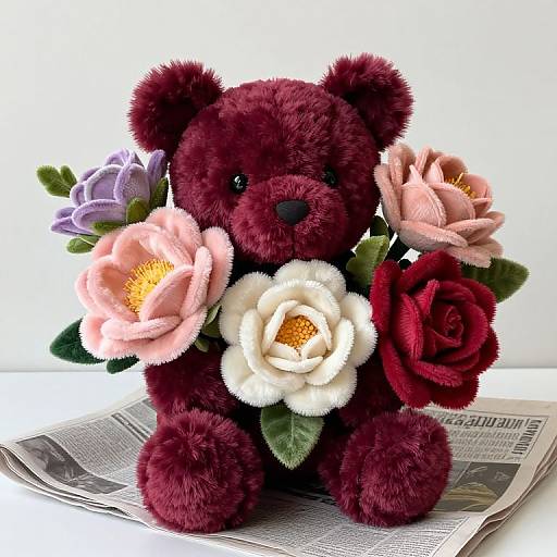 Luxurious Blooming Flowers in Newspaper