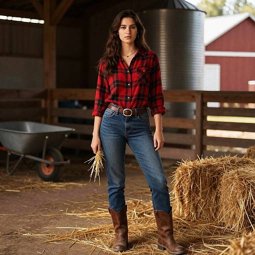 Young Woman in Barnyard Setting