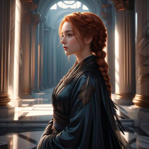 Elegant Anime Portrait in Marble Hallway