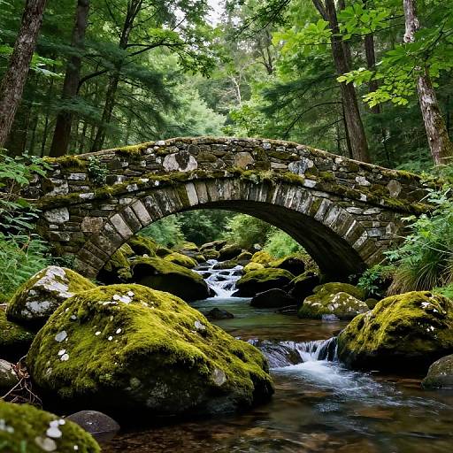 Serene Stone Arch Bridge in Forest