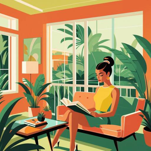 Mid-Century Modern Girl Reading Illustration