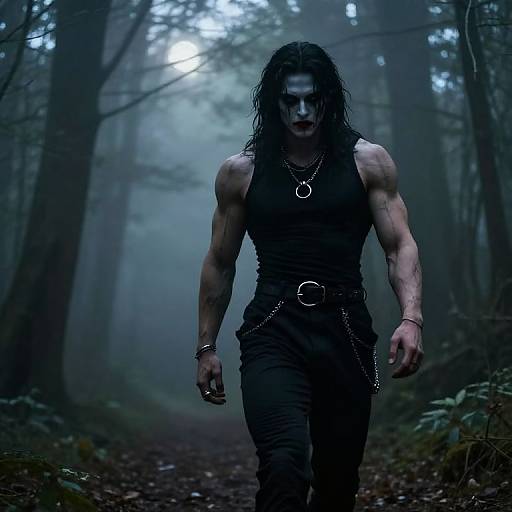 Goth Bodybuilder in Foggy Forest