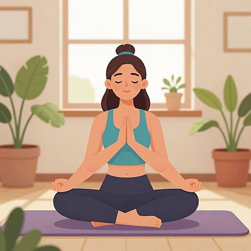 Cartoon Woman Meditating Indoors