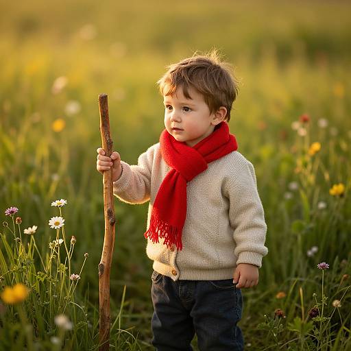 Curious Boy in Sunny Meadow