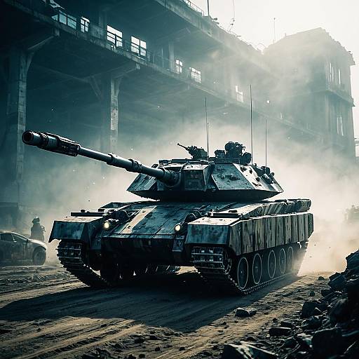 Futuristic Armored Tank in Post-Apocalyptic Wasteland