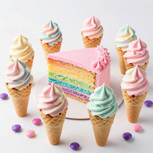 Vibrant Ice Cream and Rainbow Cake