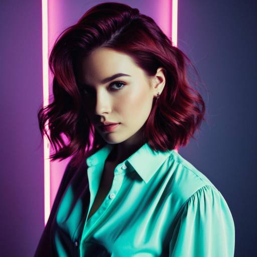 Woman with Mahogany Hair and Neon Light