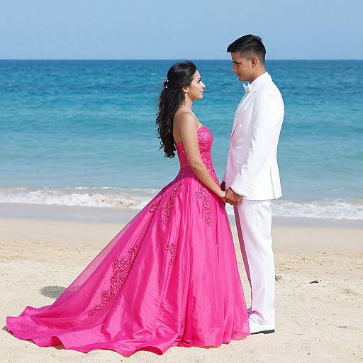 Elegant Couple on Beach Wedding