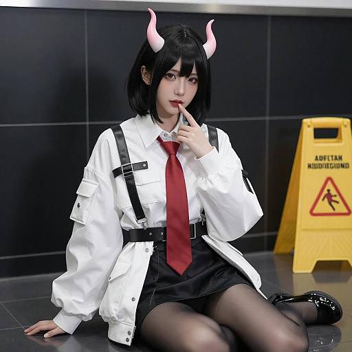 Futuristic Asian Woman in Reflective Room