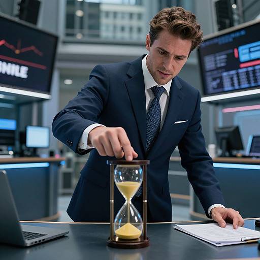 Confident Businessman at Futuristic Trading Desk