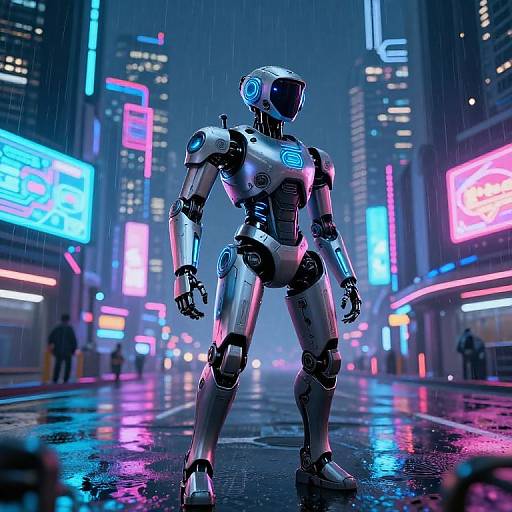 Futuristic Robotic Scout in Cyberpunk City