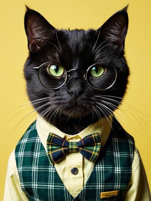 Stylish Cat in Plaid Bowtie