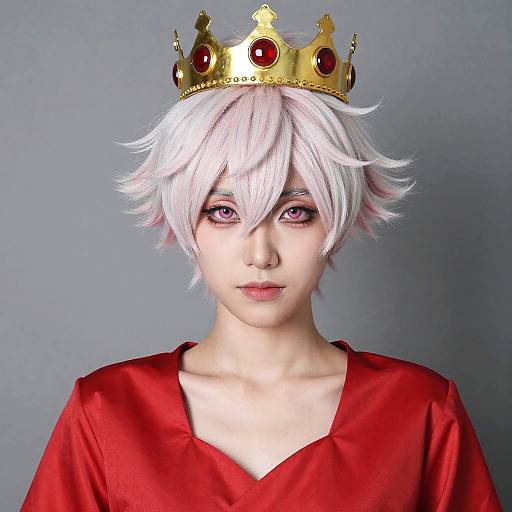 Woman in Red Dress with Crown and White Wig