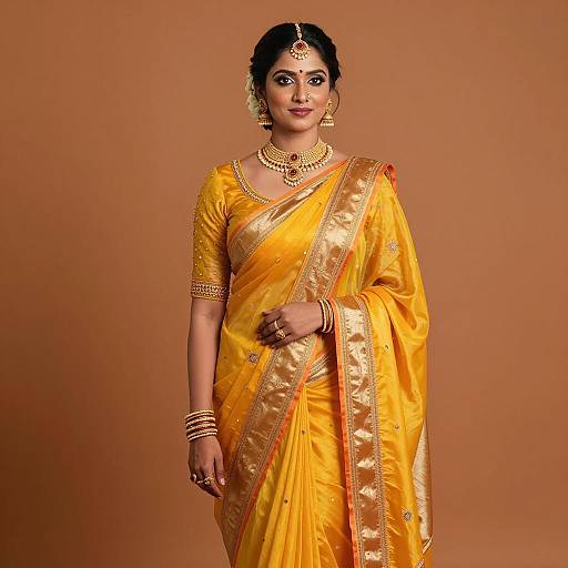 Indian Bride in Yellow Saree for Haldi Ceremony