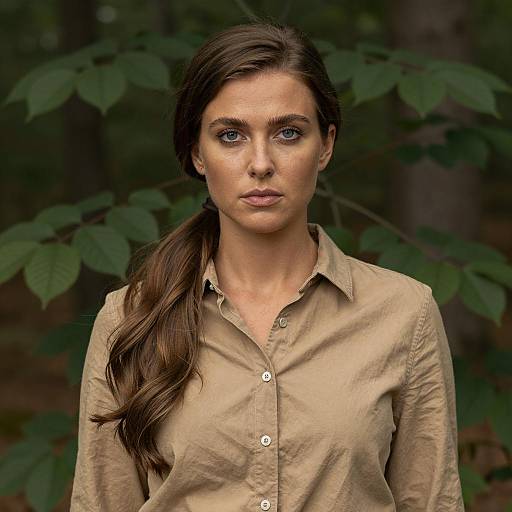 Woman with Side Ponytail in Forest