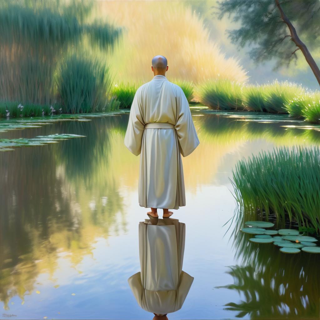 Serene Monk in Monet's Tranquil Style