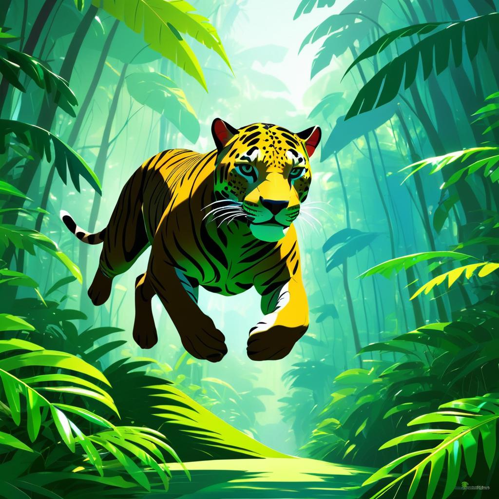 Fearless Jaguar Leaping Through Jungle