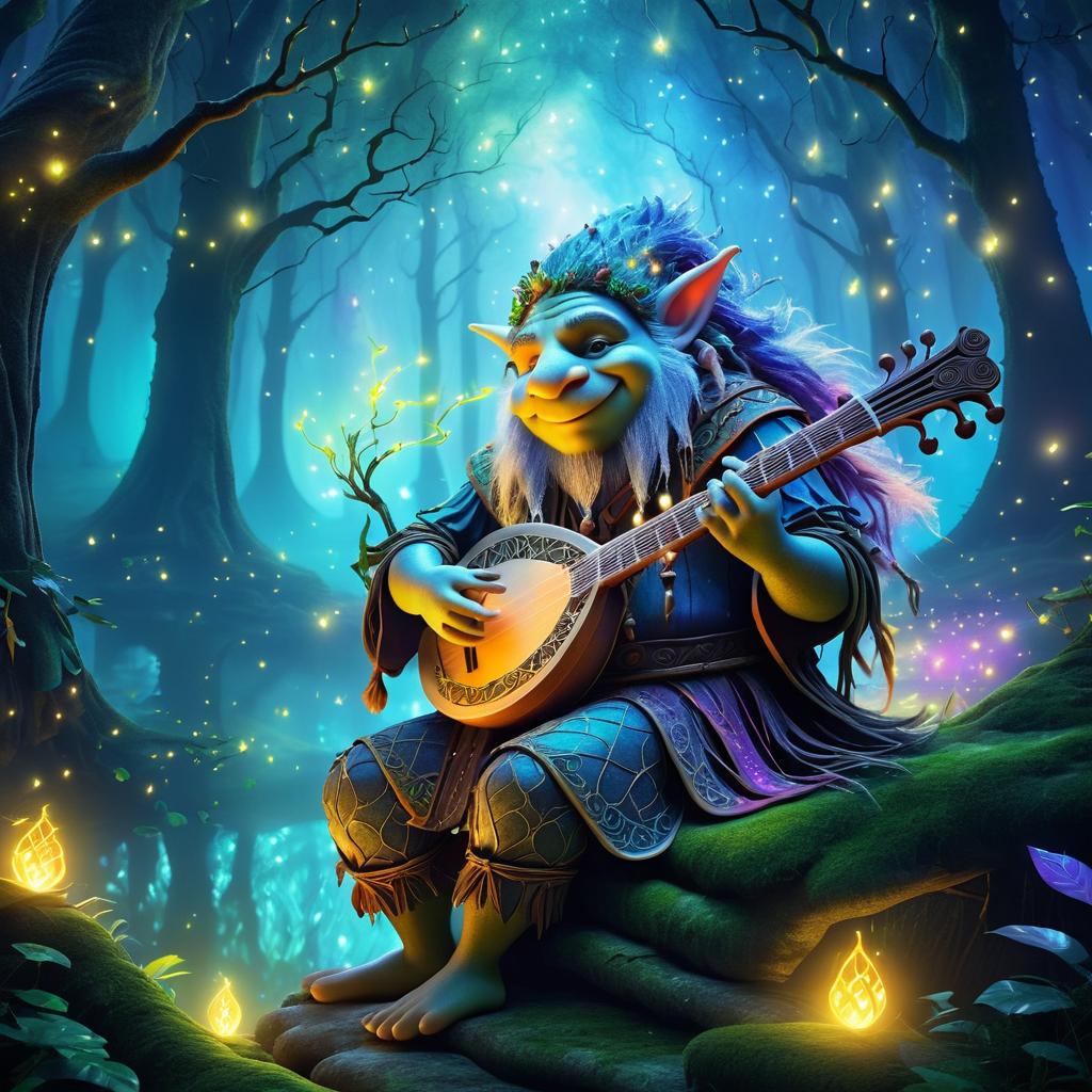 Mystical Troll Bard in Enchanted Forest