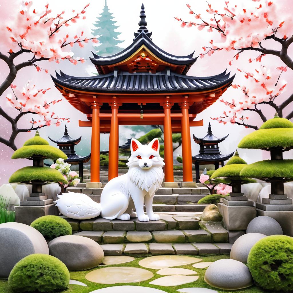 Majestic Kitsune in Serene Temple Garden