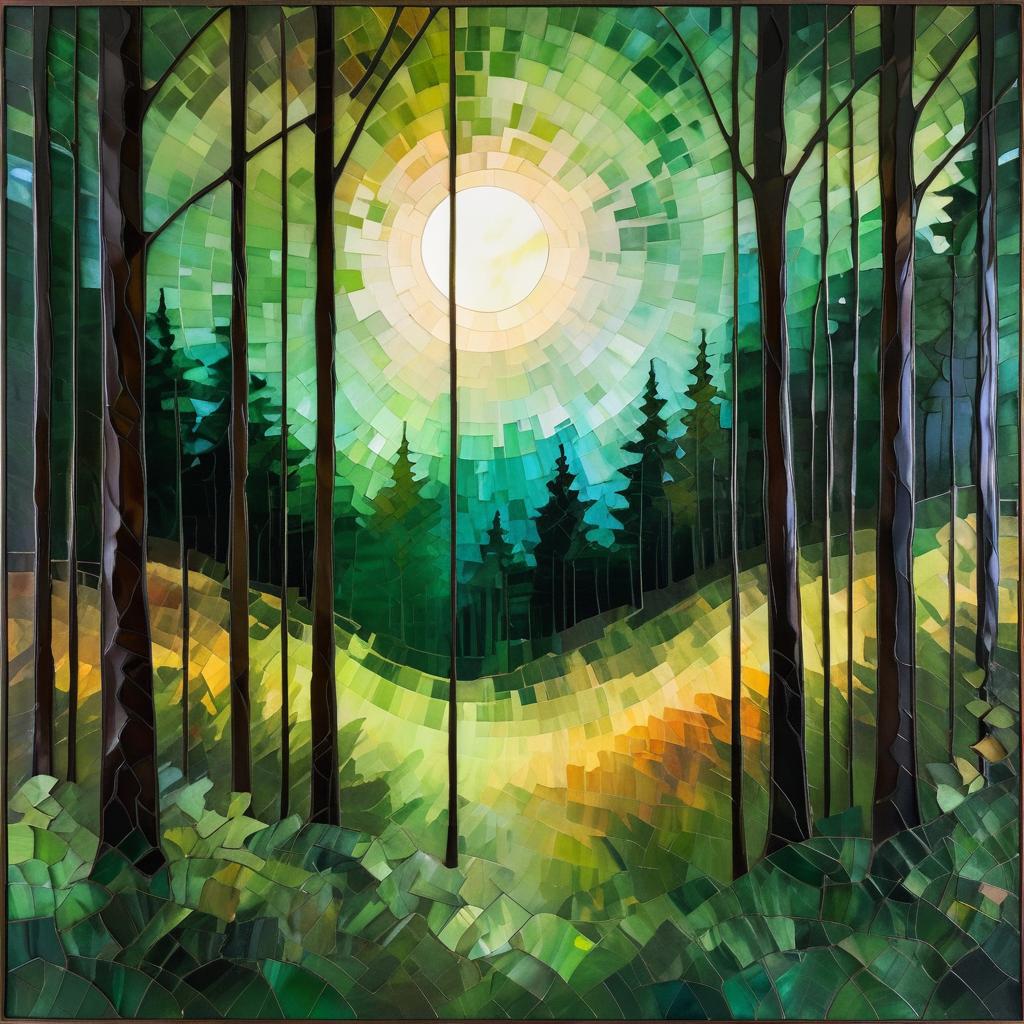 Impressionistic Forest Glade Through Stained Glass