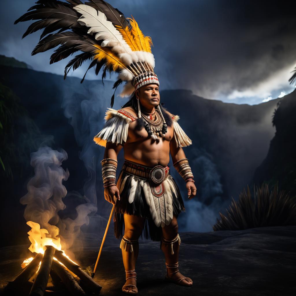 Samoan Chief in Dramatic Canyon Scene