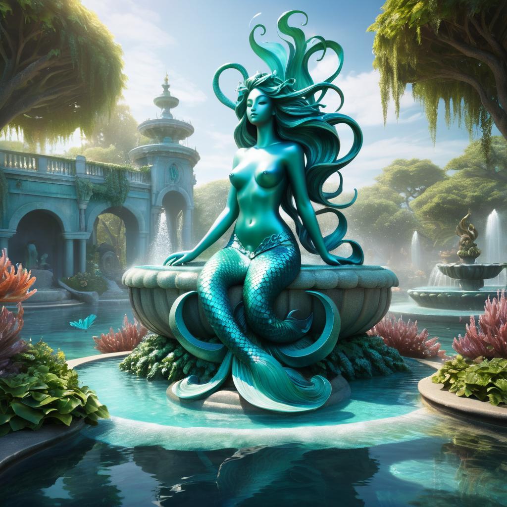 Enchanting Mermaid Fountain in a Lagoon