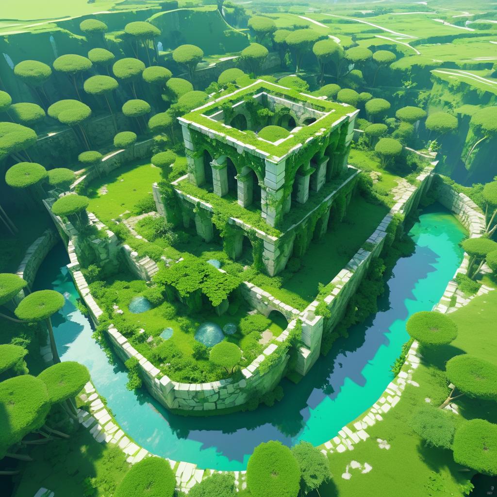 Tranquil Fantasy Ancient Ruins Aerial View