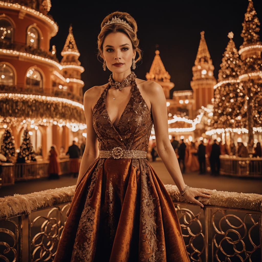 Elegant Festive Slim Woman in Velvet Dress