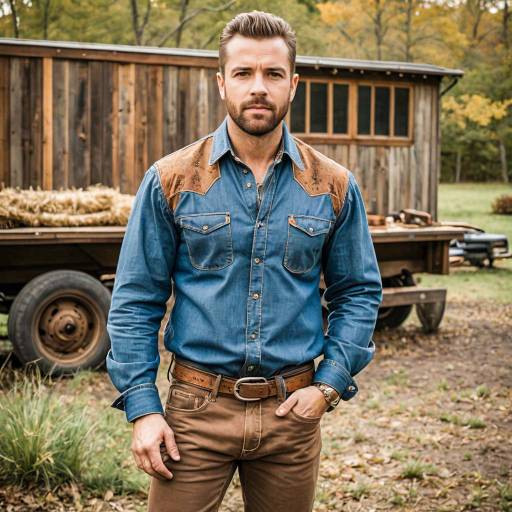 Rugged Man in Country Outfit Standing Outdoors