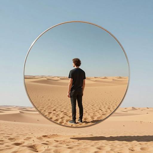 Surreal Mirror in Desert Landscape