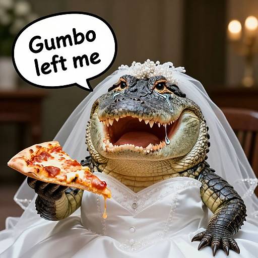 Sad Alligator in Wedding Dress