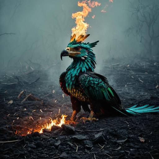 Mythical Quetzalcoatl Rising from Ashes