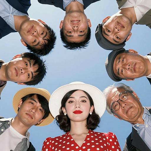 Group of People Looking Down at Camera