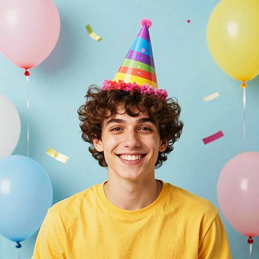 Young Man with Birthday Hat at Celebration