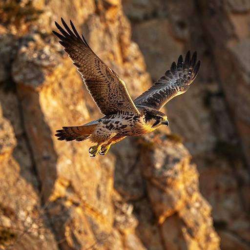 Falcon Soaring Over Sunlit Cliffs