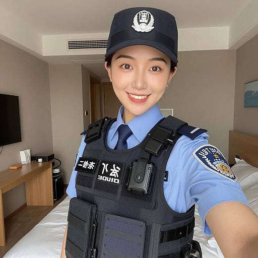 Cheerful Female Officer Taking a Selfie