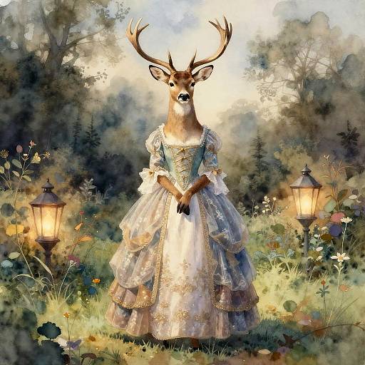 Elegant Deer in Romantic Era Gown